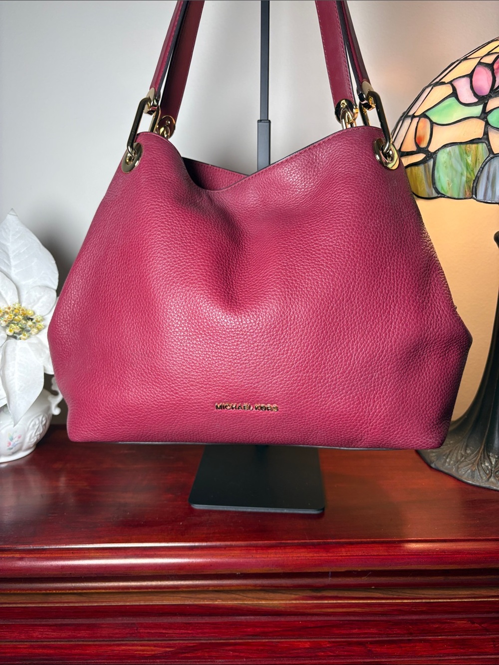 Michael Kors Pebbled Leather Shoulder Bag - Raspberry